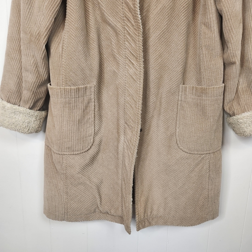 Vintage Brown Corduroy Sherpa Trim Winter Jacket Coat 90s Y2K Womens Size Medium - Picture 3 of 14